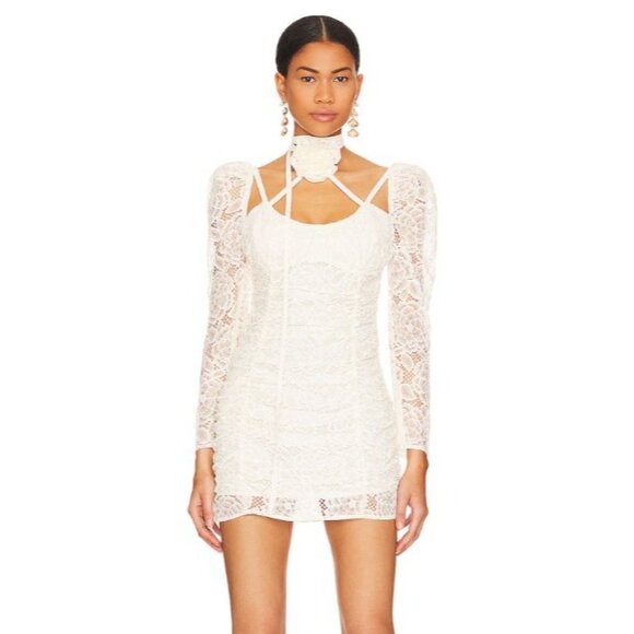For Love & Lemons Belladonna Ivory Lace Mini Dress NWT - Size L - Picture 4 of 9